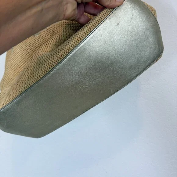 Tory Burch Woven Shoulder Bag Purse Tote Gold Accents Tassels Natural - Picture 7 of 14